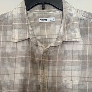 Sonoma Men's Light Brown Plaid Button Down Shirt